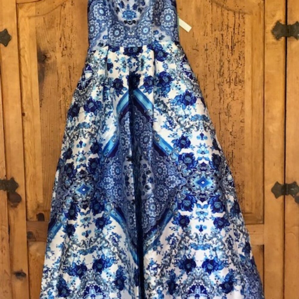 NWT Speechless Prom Formal Chinoiserie Blue White Floral  Dress Sz 7 Homecoming